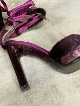 Purple 110mm Closed Toe Velvet Platform Shoes