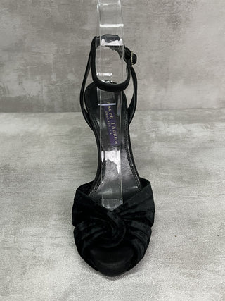 Black Platform Heels With Velvet Front And Diamante Buckle