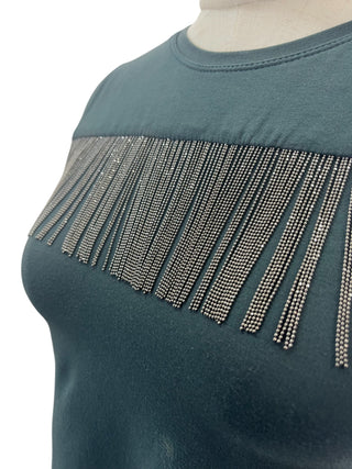 Olive Green Sleeveless Top With Embellishment In The Front