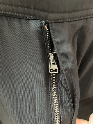 Black Silk Cropped Pants With Double Buckle Waisted Detail