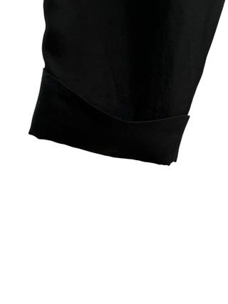Black Silk Cropped Pants With Double Buckle Waisted Detail