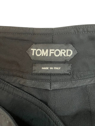 Black Silk Cropped Pants With Double Buckle Waisted Detail