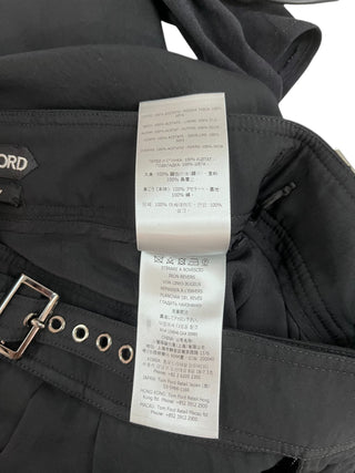 Black Silk Cropped Pants With Double Buckle Waisted Detail