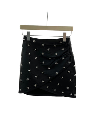 Black Lamb Leather Skirt With Overall Star Studded
