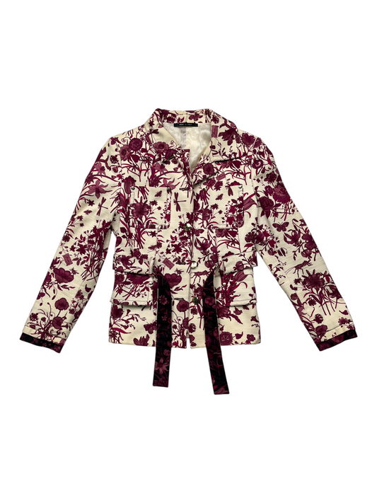 Beige Jacket With Red Floral Pattern