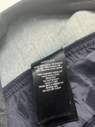 Black Denim Slim Dress With Leather Side Panels