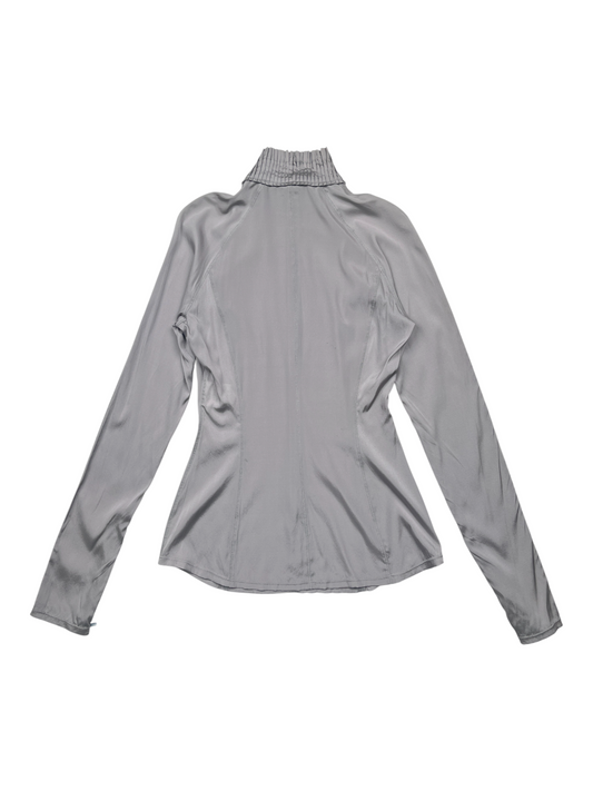 Silver Grey Long Sleeve With Ruffle Neck Top