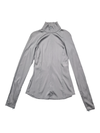 Silver Grey Long Sleeve With Ruffle Neck Top