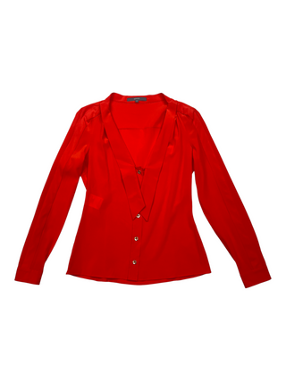 Orange Red Deep V Long Sleeve Blouse