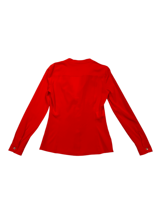 Orange Red Deep V Long Sleeve Blouse