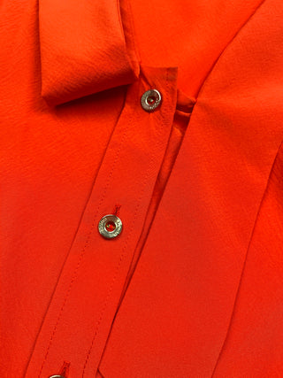 Orange Red Deep V Long Sleeve Blouse