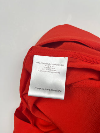 Orange Red Deep V Long Sleeve Blouse