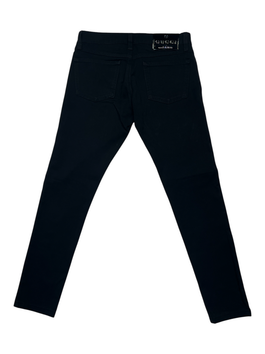 Black Cotton Slim Fit Pants With Glossy Brand Tab
