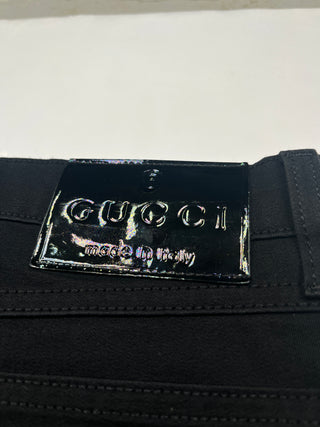 Black Cotton Slim Fit Pants With Glossy Brand Tab