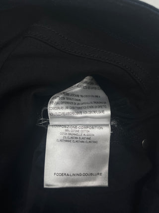 Iridescent Blue Pants With Diamante Buttons And Patent Leather Tab