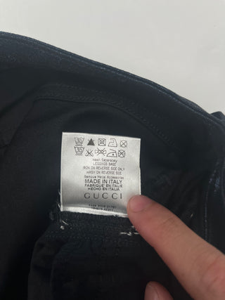 Iridescent Blue Pants With Diamante Buttons And Patent Leather Tab