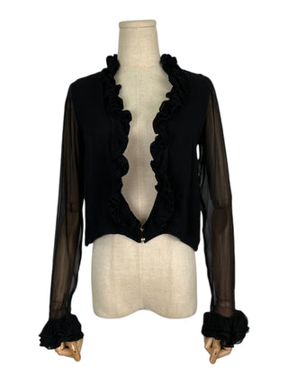 Black Blouse with Ruffles Closure and Sleeves
