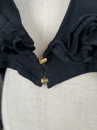 Black Blouse with Ruffles Closure and Sleeves