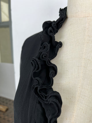 Black Blouse with Ruffles Closure and Sleeves