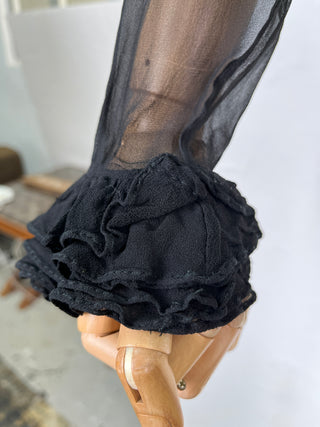 Black Blouse with Ruffles Closure and Sleeves