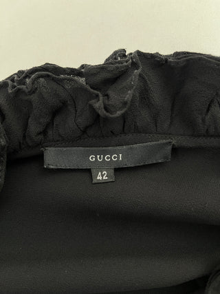 Black Blouse with Ruffles Closure and Sleeves