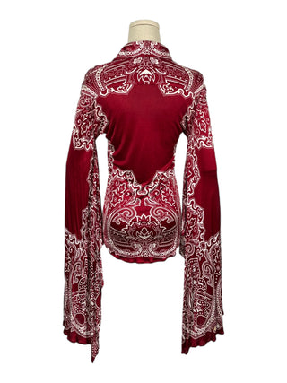 Burgundy Paisley Print Bell Sleeve Blouse