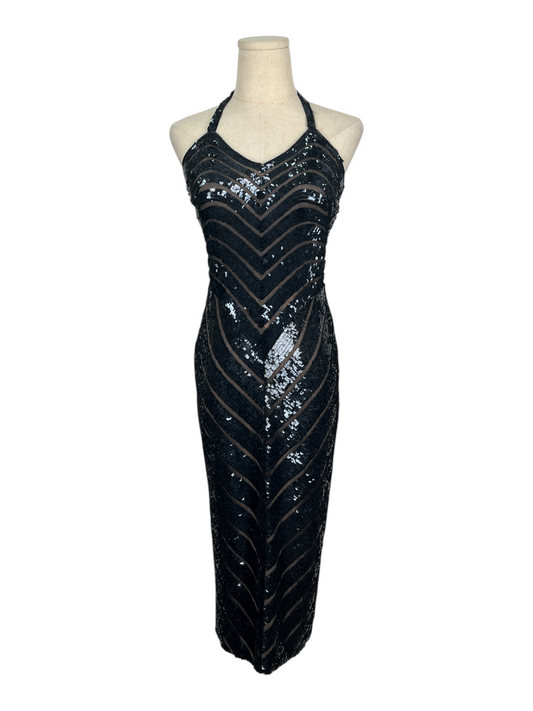 Black Beaded Low Back Dress