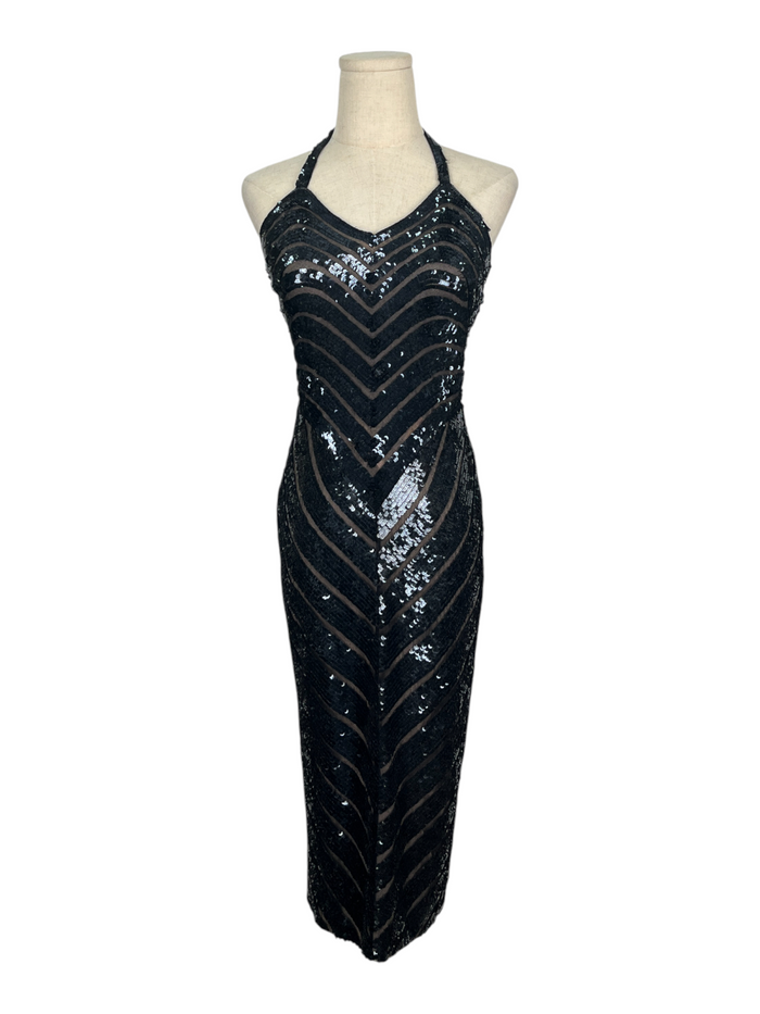 Black Beaded Low Back Dress