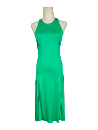 Green Sleeveless Slim Dress With Flare Bottom