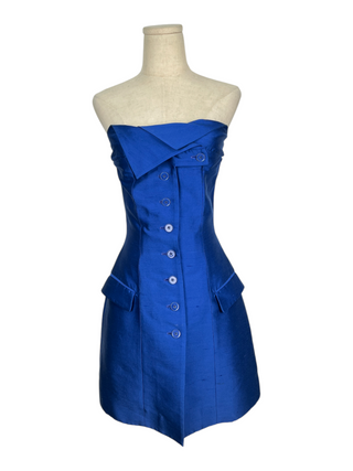 Shiny Blue Strapless Dress