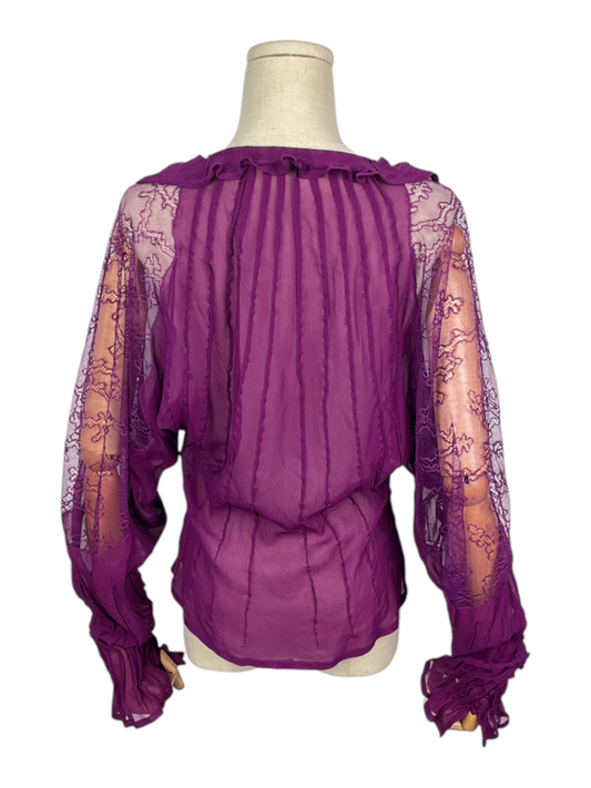 Mauve Scoop Neck Top With Ruffles And Lace Details
