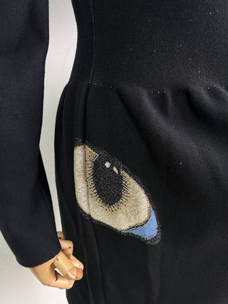 Black Long Sleeves Dress With Embroidery