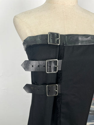 Black Wool Tube Dress With Leather Buckles