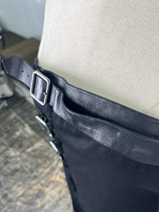 Black Wool Tube Dress With Leather Buckles