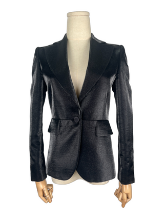 Black Glitter Blazer With Sharp Lapel