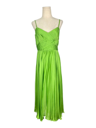 Lime Green Evening Dress With Pleats Details
