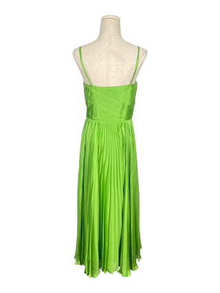 Lime Green Evening Dress With Pleats Details