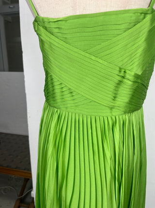 Lime Green Evening Dress With Pleats Details