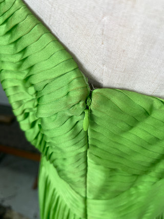 Lime Green Evening Dress With Pleats Details