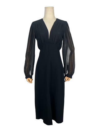 Black V-Neck Dress With Sheer Top