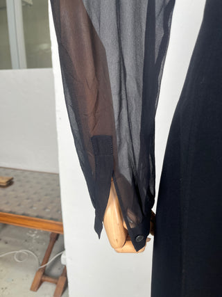 Black V-Neck Dress With Sheer Top