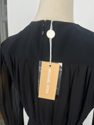 Black V-Neck Dress With Sheer Top