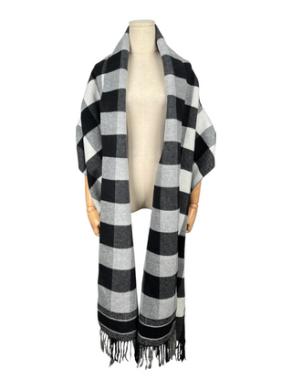 Black Checkered Wool And Rabbit Hair Scarf Jacket