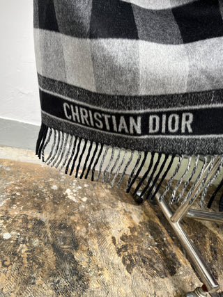 Black Checkered Wool And Rabbit Hair Scarf Jacket