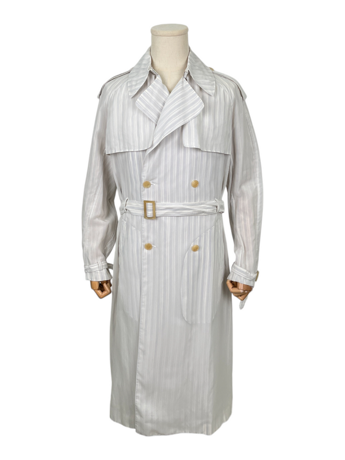 White And Light Blue Striped Light Trench Coat