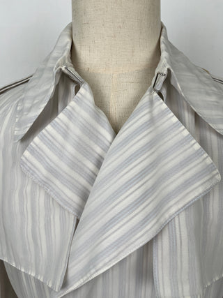 White And Light Blue Striped Light Trench Coat