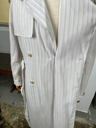 White And Light Blue Striped Light Trench Coat