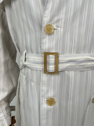 White And Light Blue Striped Light Trench Coat