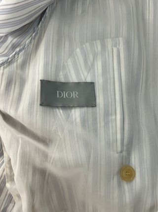 White And Light Blue Striped Light Trench Coat