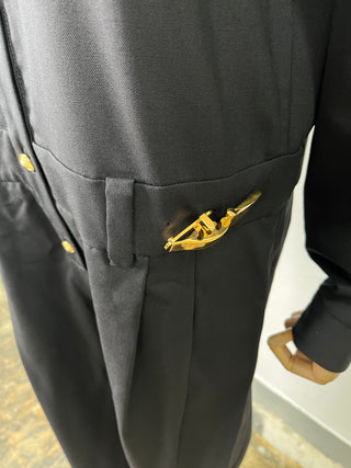 Black Jumpsuit with Gold Locks on Waist